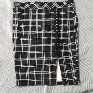 Torrid Checkered Pencil Skirt with Lace-Up Detail